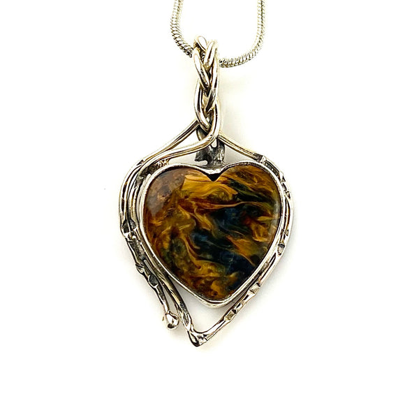 Pietersite Sterling Silver Heart Pendant - Keja Designs Jewelry
