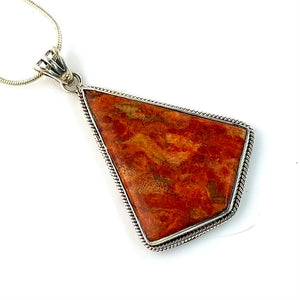 Orange Coral Sterling Silver Pendant - Keja Designs Jewelry