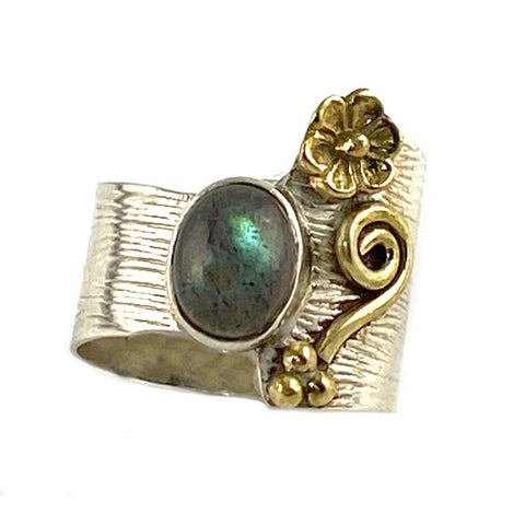 Labradorite Sterling Silver Floral Asymmetrical Ring - Keja Designs Jewelry