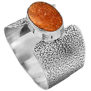 Sunstone Rough Textured Sterling Silver Bridge Ring - Keja Designs Jewelry