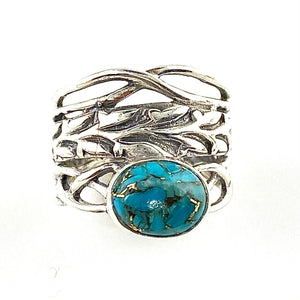 Blue Copper Turquoise Sterling Silver Twisted Vine Ring - Keja Designs Jewelry