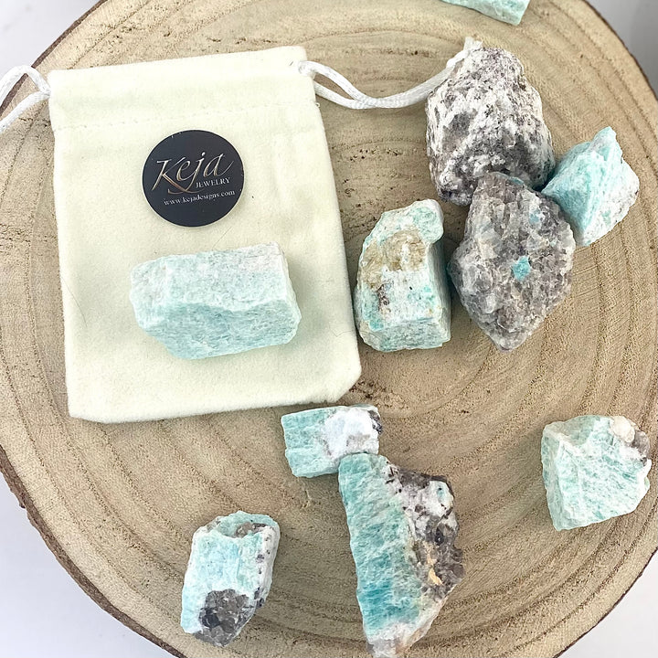 Amazonite Rough Chunk Stones, Choose Size, Choose Quantity, Amazonite Rough Crystal for Décor or Crystal Grids - Keja Designs Jewelry