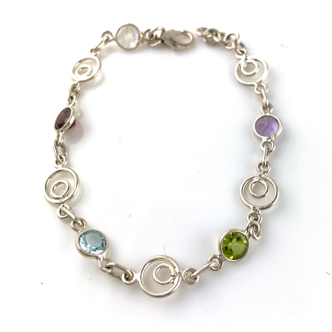 Multi Gemstone Sterling Silver Spiral Bracelet - Keja Designs Jewelry