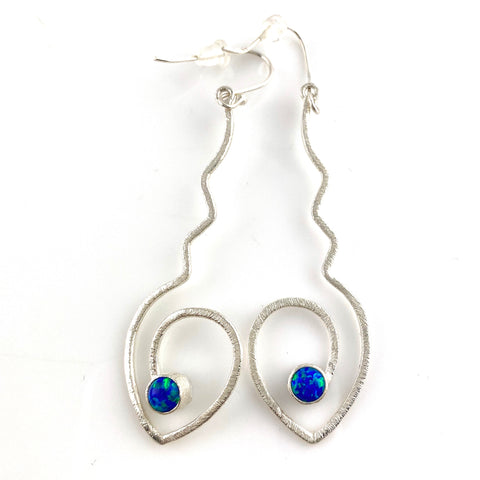 Fire Opal Brushed Sterling Silver Heart Earrings - Keja Designs Jewelry