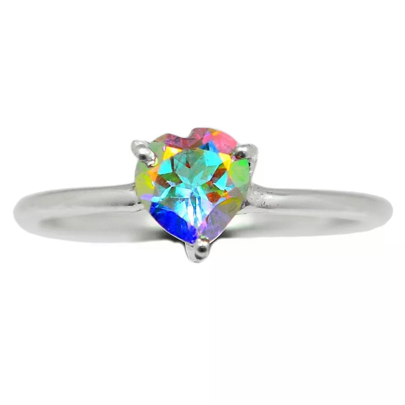 Mystic Fire Topaz Heart Sterling Silver Prong Ser Ring - Keja Designs Jewelry