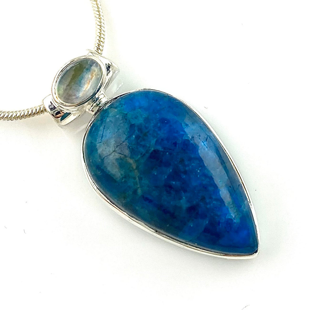 Neon Apatite & Moonstone Sterling Silver Pendant - Keja Designs Jewelry