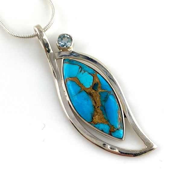 Blue Copper Turquoise Sterling Silver Blooming Jewel Pendant - Keja Designs Jewelry