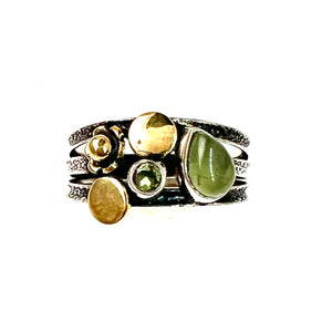 Prehnite & Peridot Sterling Silver Two Tone Ring - Keja Designs Jewelry