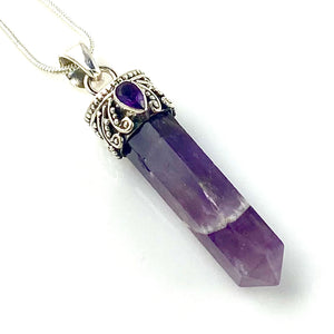 Chevron Amethyst Sterling Silver point Pendant - Keja Designs Jewelry