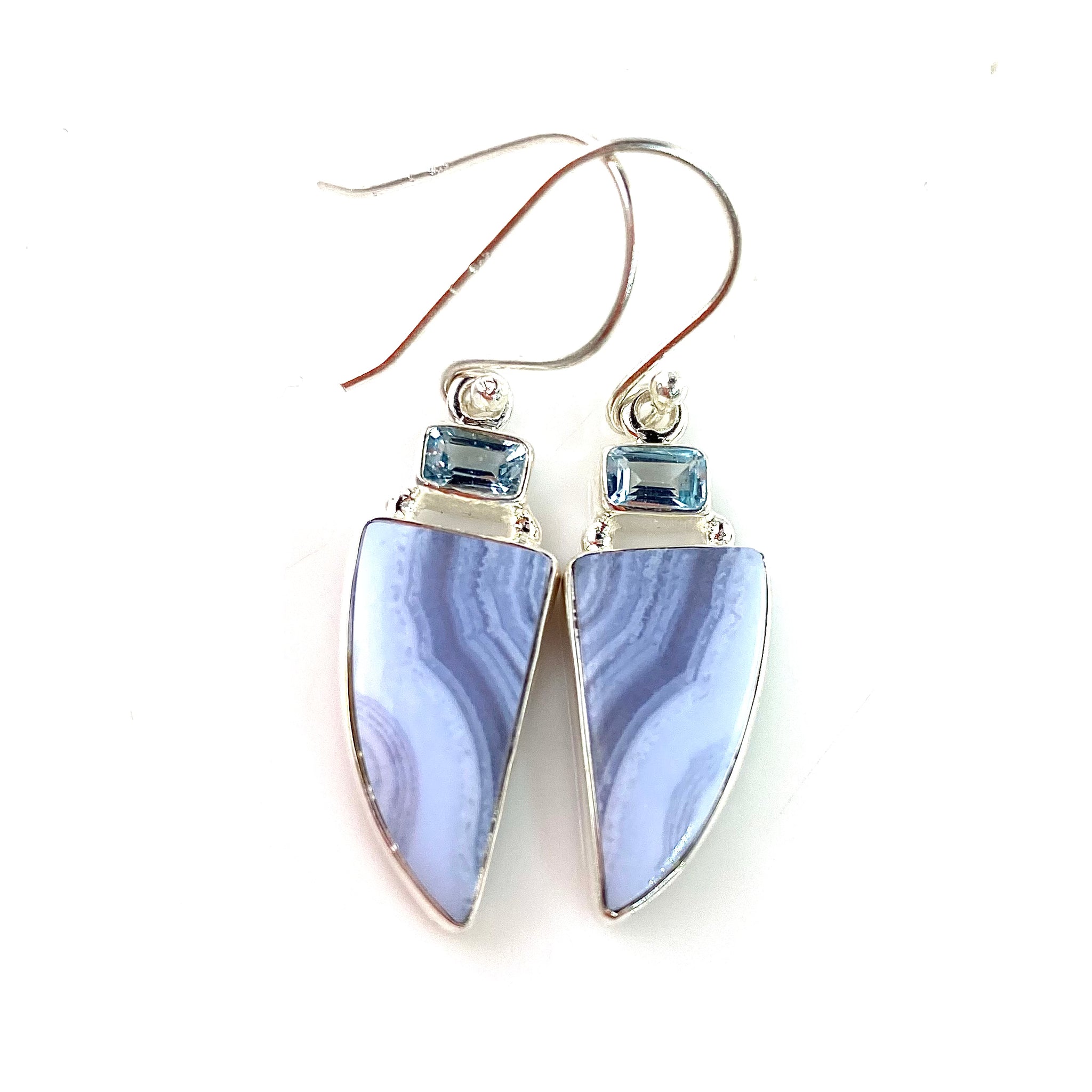 Blue Lace Agate & Blue Topaz Sterling Silver Earrings - Keja Designs Jewelry