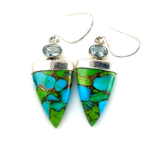 Blue & Green Turquoise Points with Blue Topaz Sterling Silver Earrings - Keja Designs Jewelry