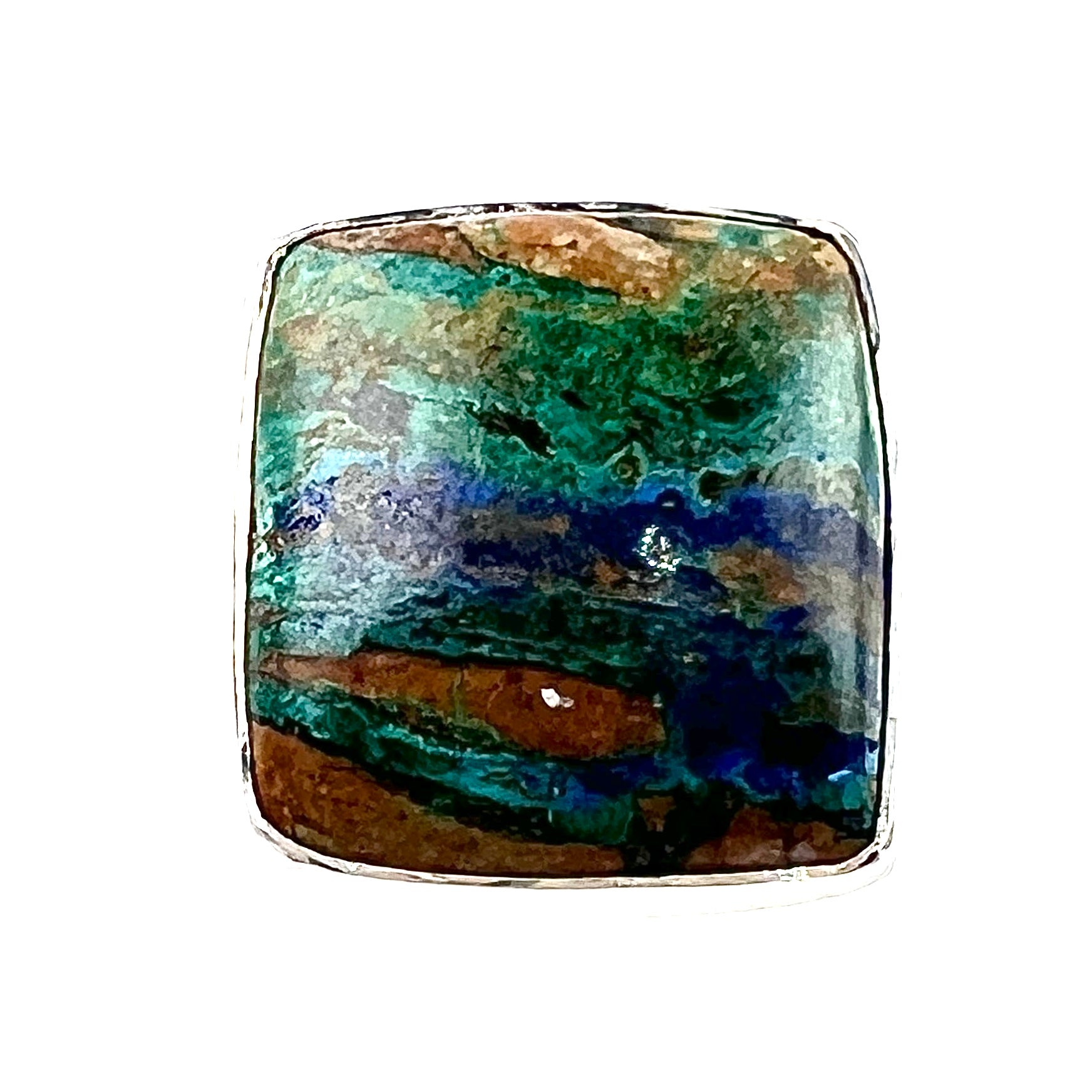 Azurite in Malachite Sterling Silver Adjustable Square Ring - Keja Designs Jewelry