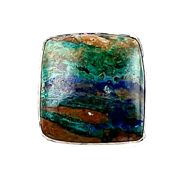 Azurite in Malachite Sterling Silver Adjustable Square Ring - Keja Designs Jewelry