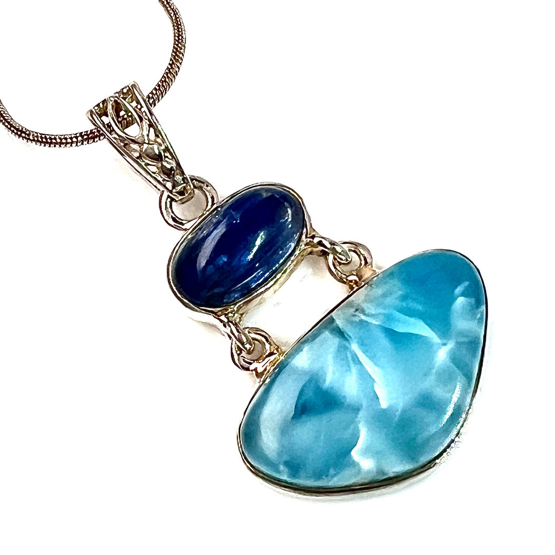Larimar & Kyanite Sterling Silver Pendant - Keja Designs Jewelry