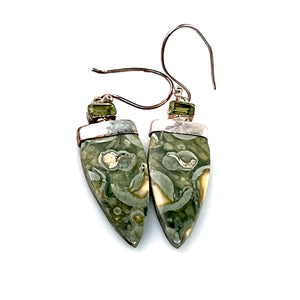 Peridot & Rainforest Jasper Sterling Silver Point Earrings - Keja Designs Jewelry