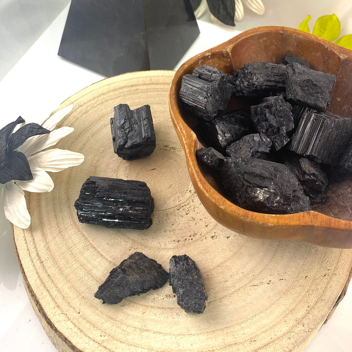 Black Tourmaline Rough Chunk Stones, Choose Quantity, Choose Size, Raw Tourmaline for Décor or Crystal Grids - Keja Designs Jewelry