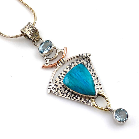 Peruvian Blue Opal & Blue Topaz Sterling Silver Three Tone Pendant - Keja Designs Jewelry