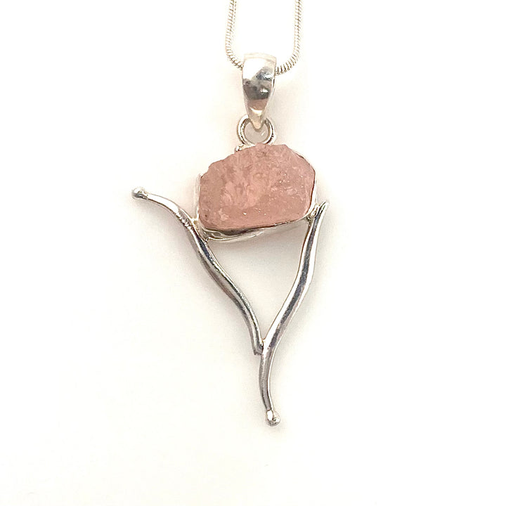Morganite Rough Sterling Silver Vortex Pendant - Keja Designs Jewelry