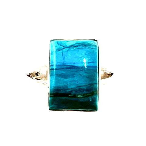 Peruvian Blue Opal Sterling Silver Rectangle Ring - Keja Designs Jewelry