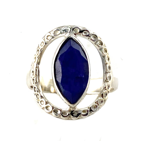 Sapphire Sterling Silver Marquise Ring - Keja Designs Jewelry