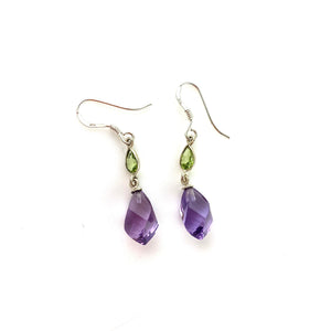 Amethyst & Peridot Fancy Cut Sterling Silver Earrings - Keja Designs Jewelry