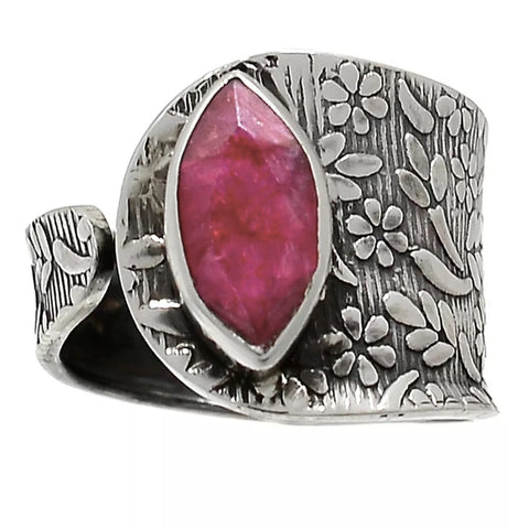 Ruby Sterling Silver Adjustable Floral Pattern Ring - Keja Designs Jewelry