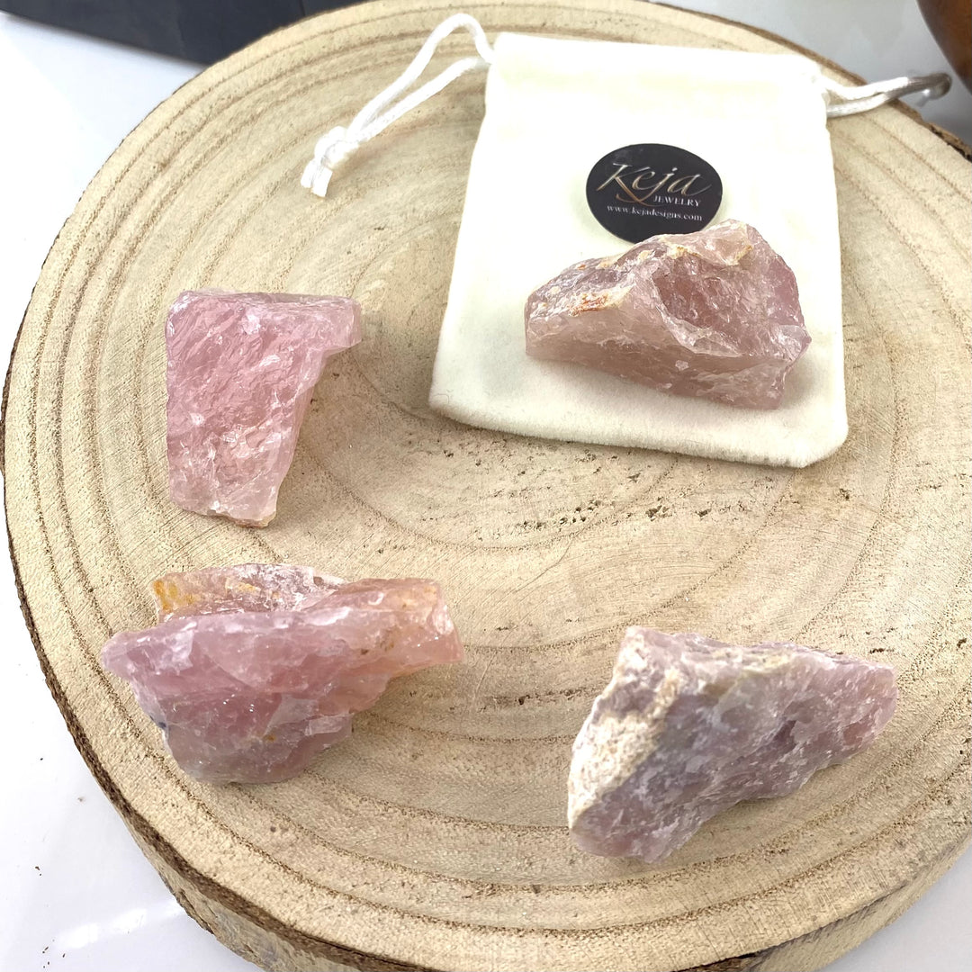 Pink Rose Quartz Rough Chunk Stones, Choose Size, Choose Quantity, Raw Rose Quartz for Décor or Crystal Grids - Keja Designs Jewelry