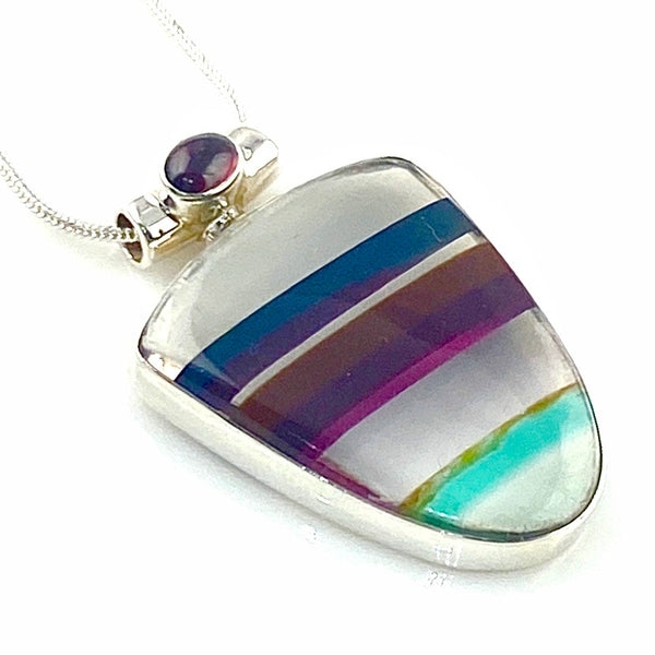 Surfite & Garnet Hang 10 Sterling SIlver Pendant - Keja Designs Jewelry