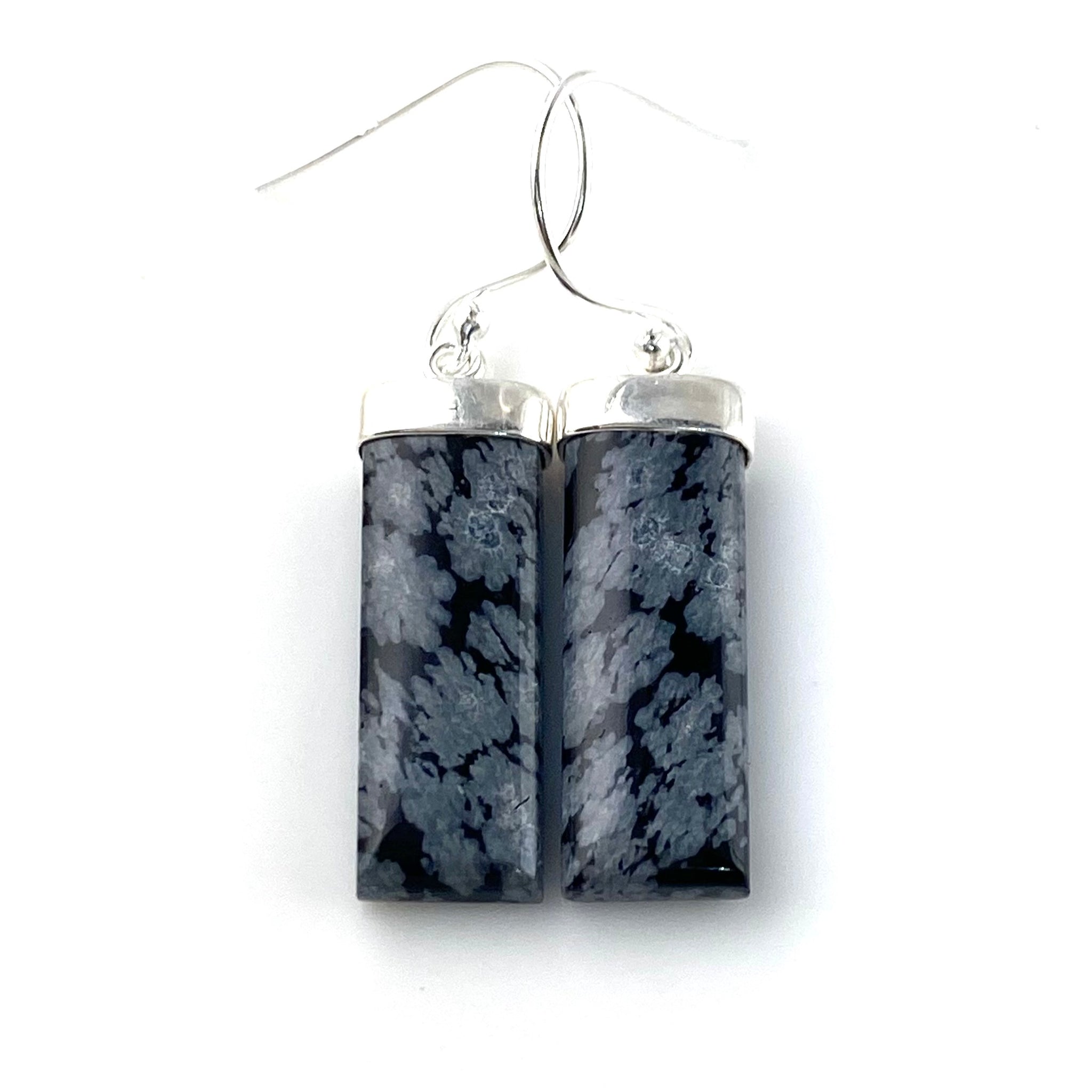Snow Flake Obsidian Sterling Silver Oblong Earrings - Keja Designs Jewelry