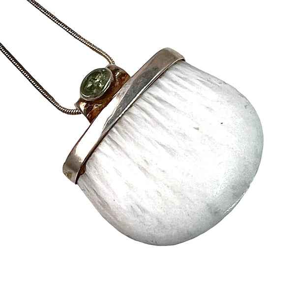 Scolecite Crystal & Green Tourmaline Sterling Silver Pendant - Keja Designs Jewelry
