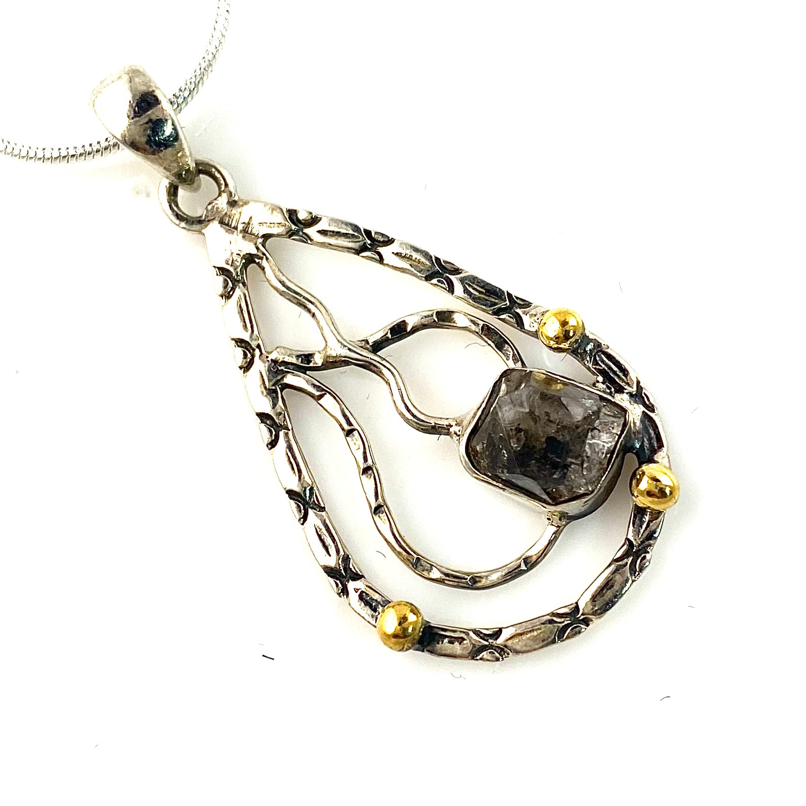 Herkimer Diamond Sterling Silver Two Tone Textured Pendant - Keja Designs Jewelry
