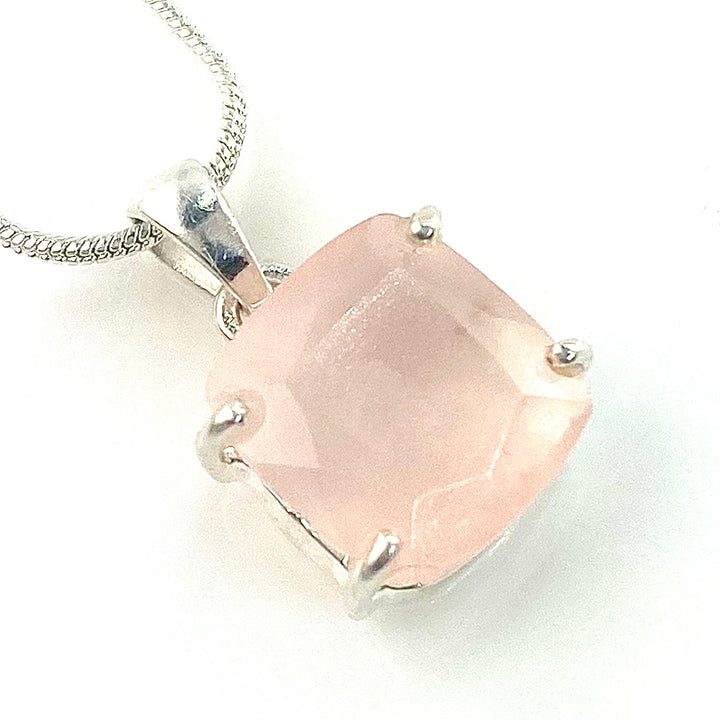 Morganite Cushion Cut Faceted Sterling Silver Pendant - Keja Designs Jewelry