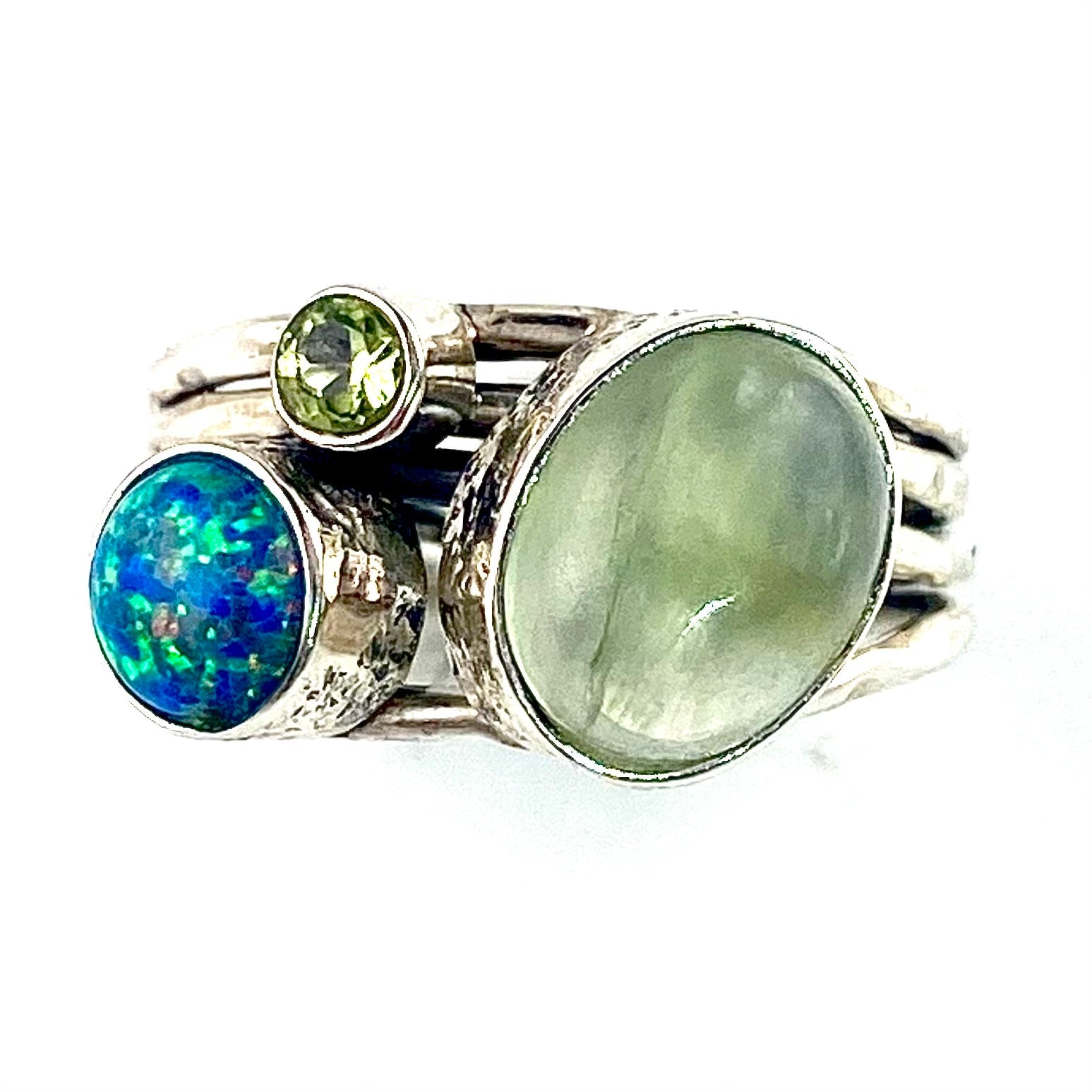 Prehnite, Fire Opal & Peridot Sterling Silver Ring - Keja Designs Jewelry