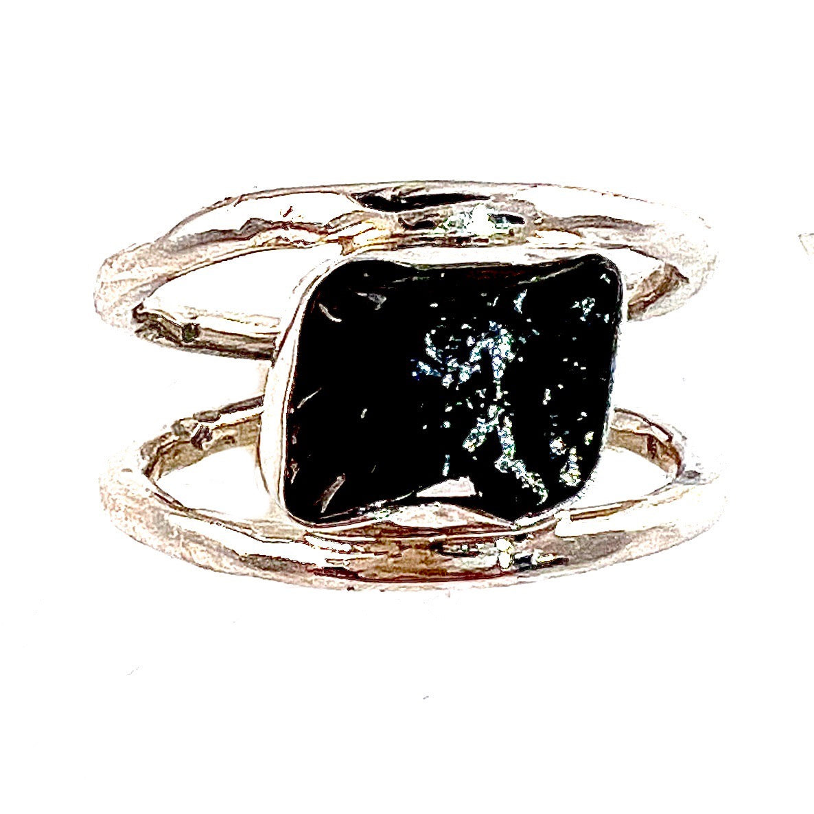 Shungite Hammered Sterling Silver Double Ring - Keja Designs Jewelry