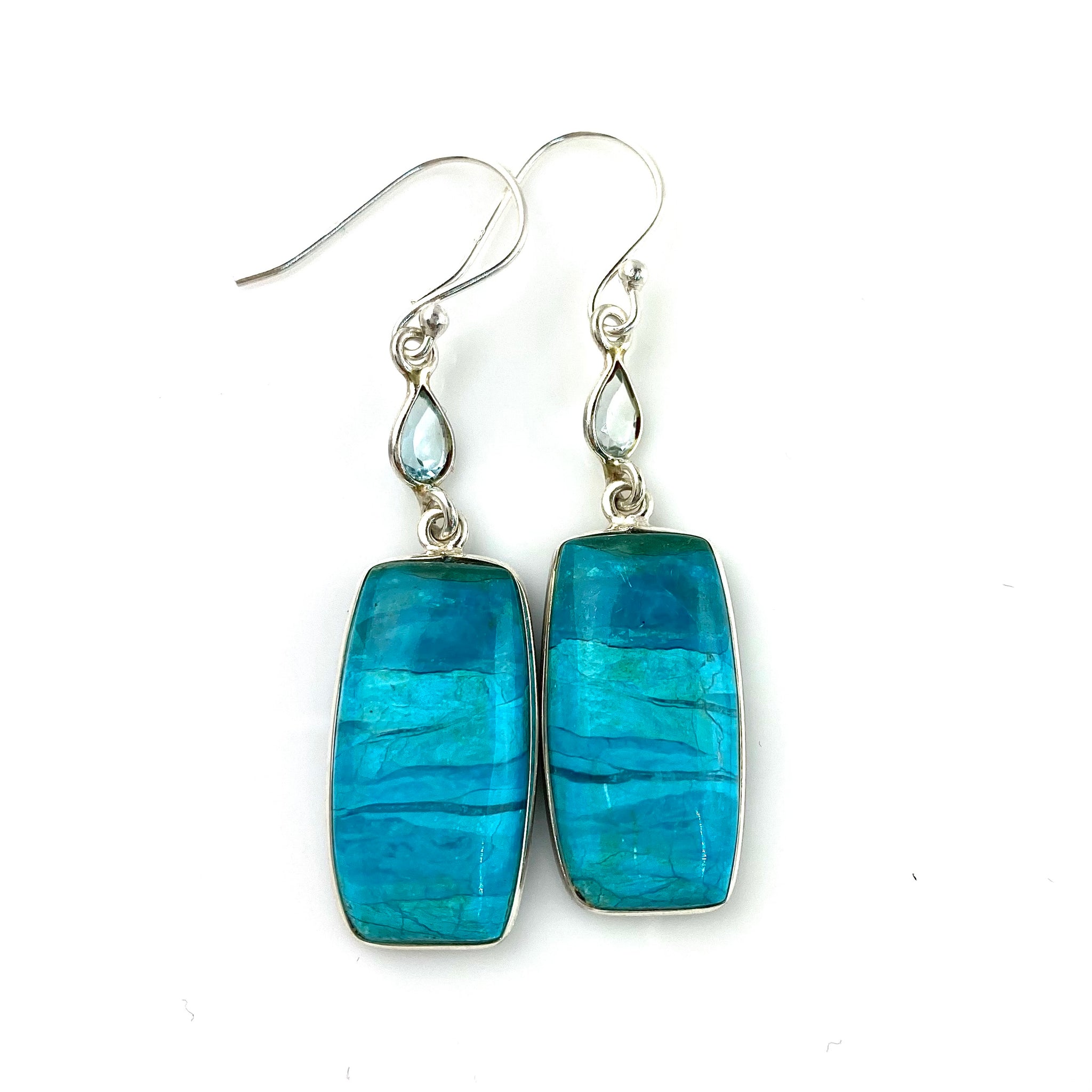 Peruvian Blue Opal & Blue Topaz Sterling Silver Oblong  Earrings - Keja Designs Jewelry