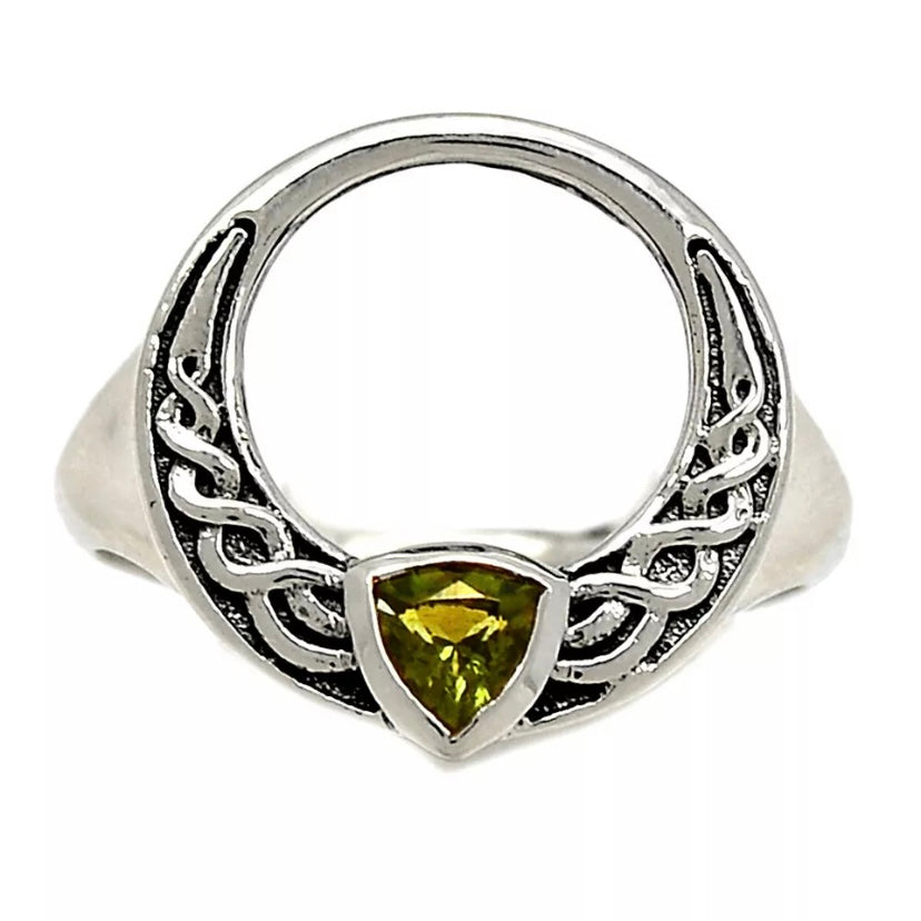 Faceted Moldavite Meteorite Sterling Silver Infinite Wings Ring - Keja Designs Jewelry