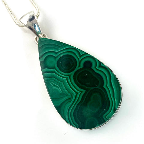 Malachite Bullseye Sterling Silver Pear Shaped Pendant - Keja Designs Jewelry