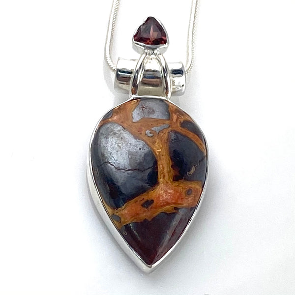 Stromatolite & Garnet Sterling Silver Pendant - Keja Designs Jewelry
