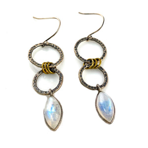Moonstone Two Tone Sterling Silver Circles Earrings - Keja Designs Jewelry