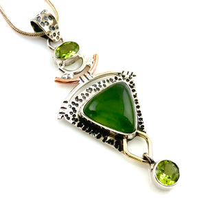 Nephrite Jade & Peridot Sterling Silver Three Tone Pendant - Keja Designs Jewelry