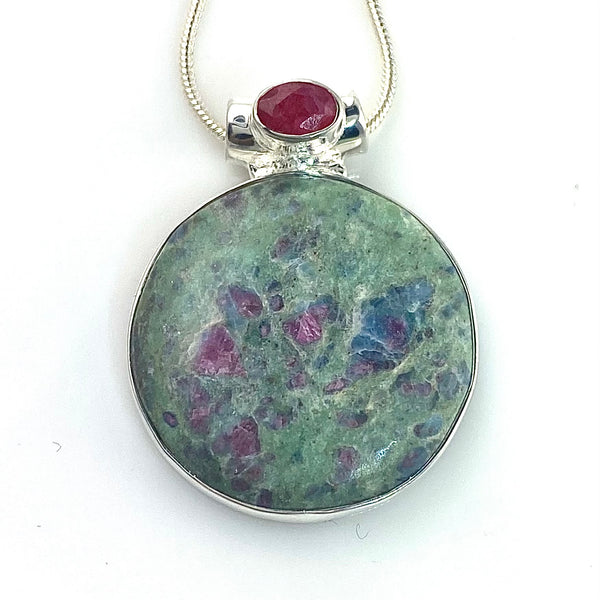 Ruby In Fuschite & Ruby Sterling Silver Round Pendant - Keja Designs Jewelry