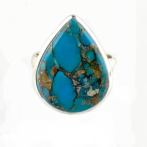 Blue Copper Turquoise Pear Sterling Silver Ring - Keja Designs Jewelry