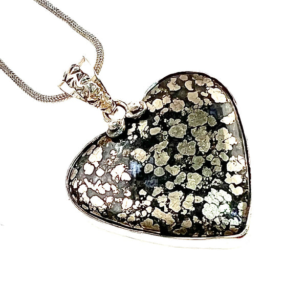 Pyrite in Agate Sterling Silver Heart Pendant - Keja Designs Jewelry