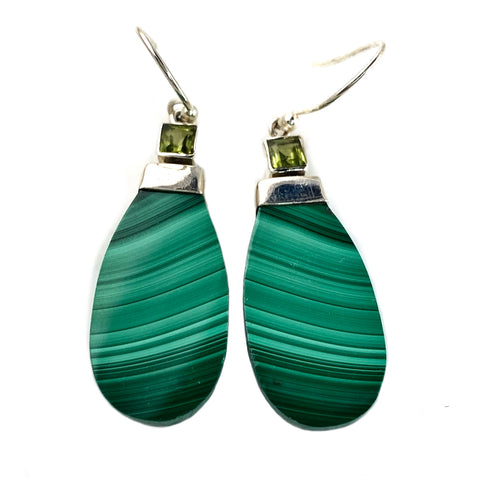 Malachite & Peridot Sterling Silver Earrings - Keja Designs Jewelry