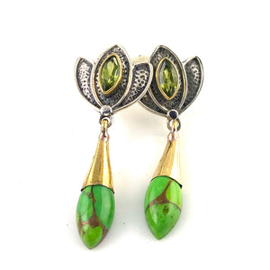 Green Copper Turquoise & Peridot Sterling Silver Two Tone Earrings - Keja Designs Jewelry