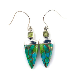 Blue & Green Turquoise With Peridot Sterling Silver Earrings - Keja Designs Jewelry