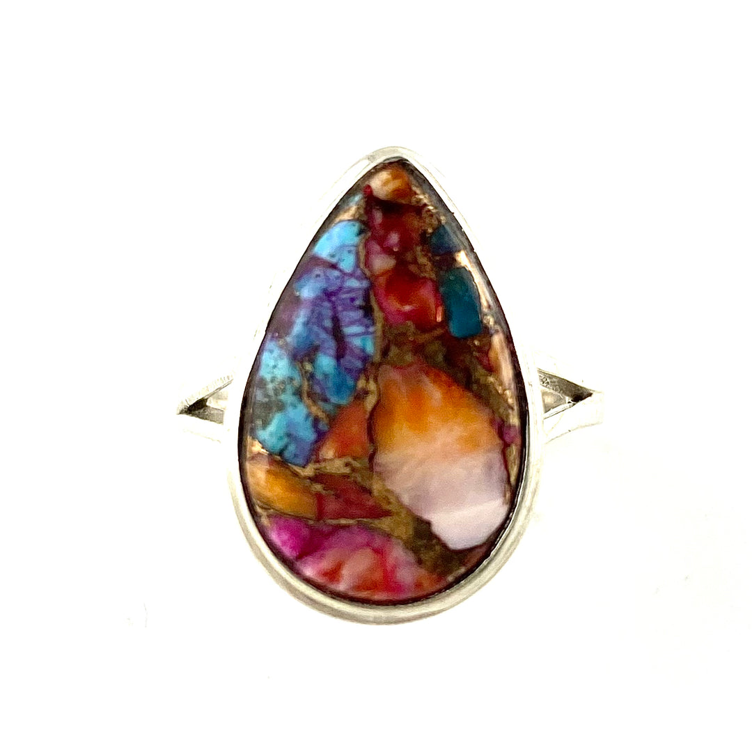 Kingman Dahlia Turquoise Sterling Silver Petite Pear Ring - Keja Designs Jewelry