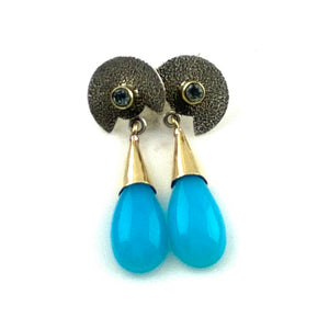 Chalcedony & Blue Topaz Sterling Silver Two Tone Earrings - Keja Designs Jewelry