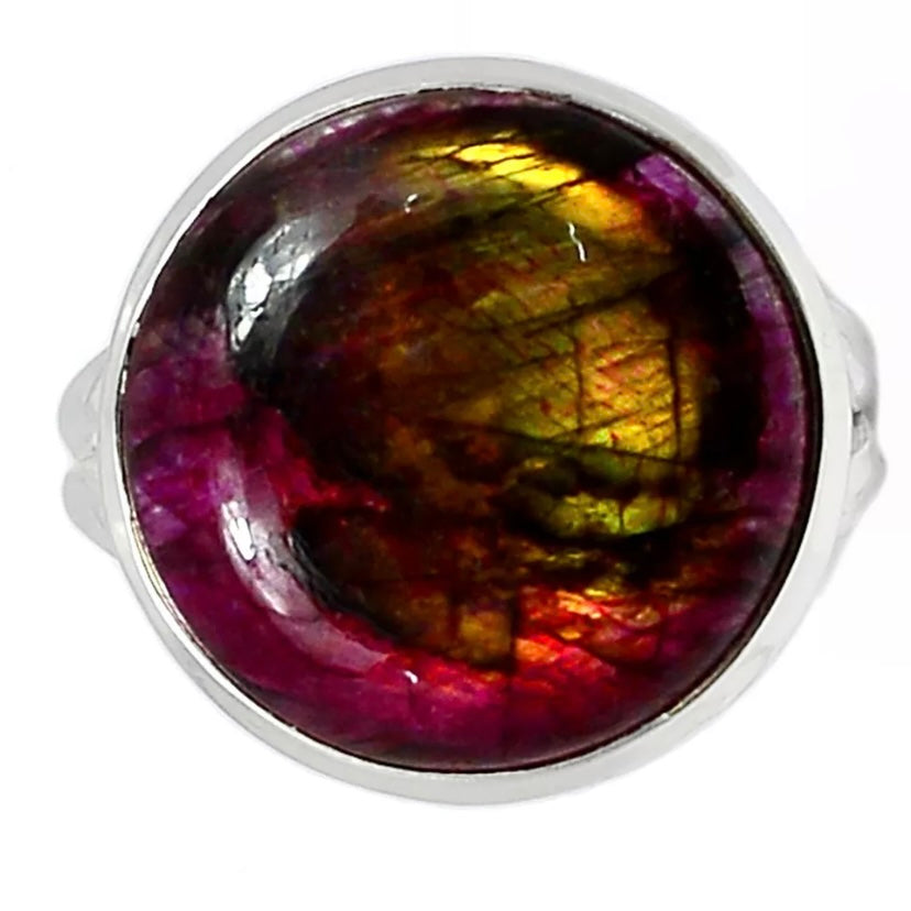 Labradorite Sterling Silver Red Flash Round Ring - Keja Designs Jewelry