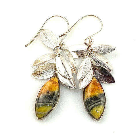 Bumble Bee Jasper Sterling Silver Leaf Earrings - Keja Designs Jewelry